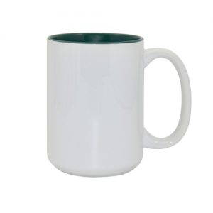 Didelis baltas puodelis žaliu vidumi